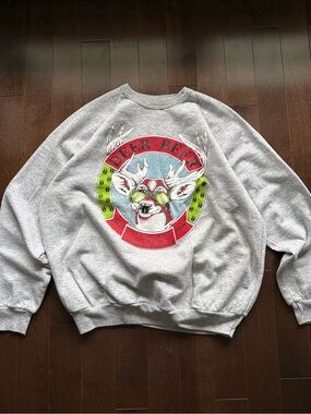 Vintage 90s Graphic ‘Deer Beer’ Funny Grey Crewneck Sweater Alcohol Drinking SzL